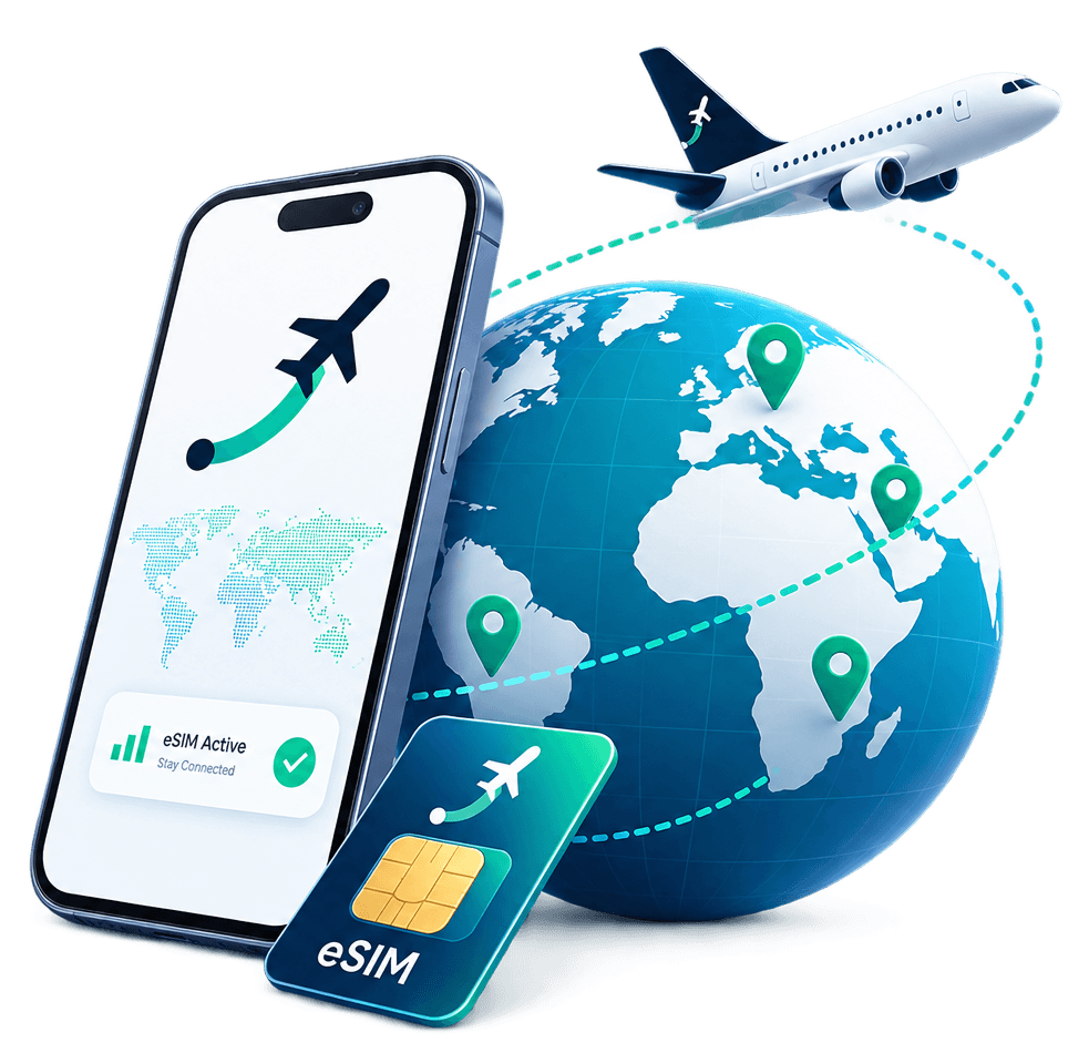 Un voyageur connecté avec son eSIM SimGoFly